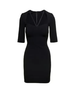 Dolce & Gabbana Black Mini Dress With Short Sleeves And Neckline Detail In Viscose Blend Woman