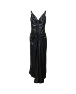 Maison Margiela Black Poly Ruched Midi Dress In Polyester Woman