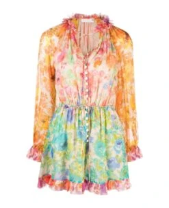 Zimmermann Multicolour Raie Silk Playsuit