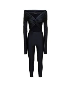 'kendall' Black Off-shoulders Jumpsuit With Cut-out In Stretch Polyamide Woman