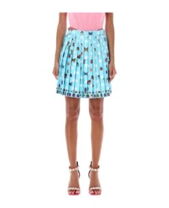 Versace Butterflies Pleated Silk Skirt