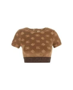 Dolce & Gabbana Flocked Jersey Cropped Top
