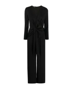 Alberta Ferretti Black Enver Draped Satin Jumpsuit