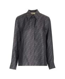 FENDI Gray Silk Twill Shirt
