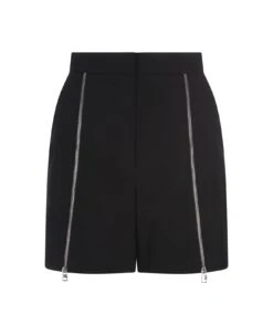 Alexander McQueen Black Wool Shorts With Front Zips