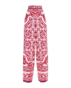 Dolce & Gabbana Palazzo Pants In Jersey With 'maiolica' Motif