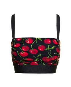 Dolce & Gabbana Black Sleeveless Top With All-over 'cherise' Dress In Stretch Fabric Woman