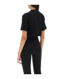 Off-White Cropped T-shirt With Off Print -Serene Styles 90e07546cf73996e9388fd6a4e4ab7ce