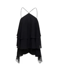 Malena Georgette Playsuit With Ruffle Detailing In Black Silk Woman