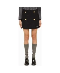 Prada Dark Blue Wool Miniskirt