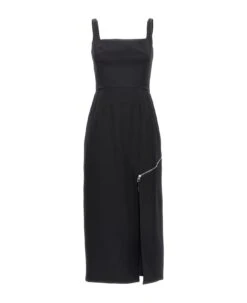 Alexander McQueen Zip Wool Midi Dress