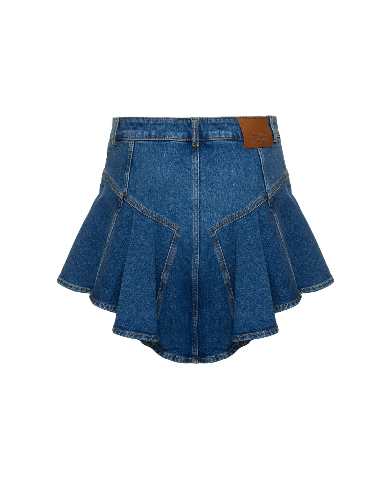 Alexander McQueen Blue Mini-skirt With Pleated Detail At The Back In Stretch Cotton Denim Woman 2 Alexander McQueen Blue Mini-skirt With Pleated Detail At The Back In Stretch Cotton Denim Woman - Image 2